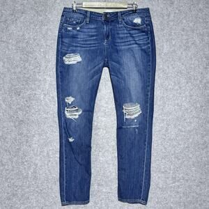 Paige Jimmy Jimmy Skinny Jeans Womens 31 Blue Distressed Mid Rise Denim Made USA